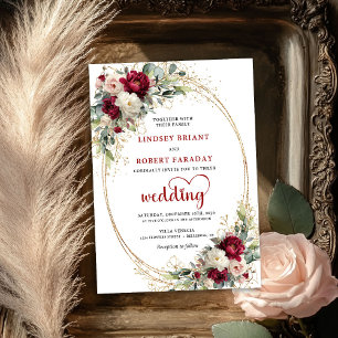 Burgunder Florale Elegante Boho Hochzeitseinladung Einladung