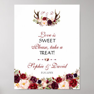 Burgunder Florale Geweih Liebe ist süß Nimm einen Poster