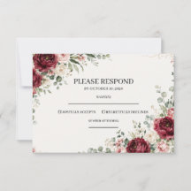 Burgunder Florale Grün Hochzeit-Antwortkarte