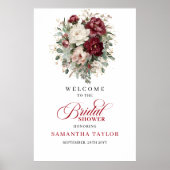 Burgunder Florale Grünpflanzen Brautparty Willkomm Poster (Vorne)