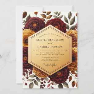 Burgunder Florale Herbstromanze Hochzeit Einladung