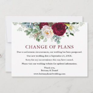 Burgunder Florale Hochzeit Änderung der Pläne Kart