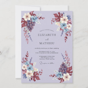 Burgunder Florale Hochzeit zur Erntezeit Romantik Einladung