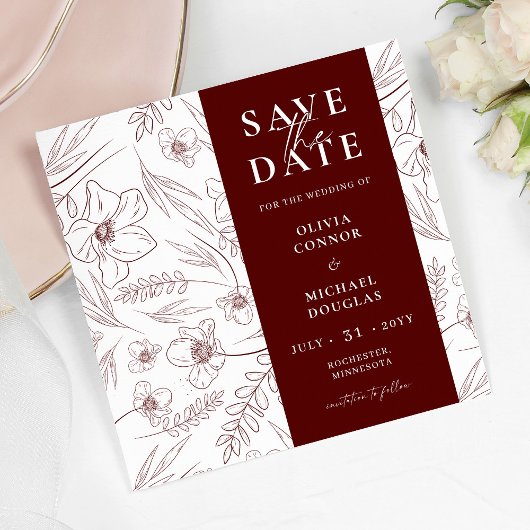 Burgunder Florale Hochzeits-QR-Code Save The Date
