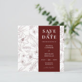 Burgunder Florale Hochzeits-QR-Code Save The Date (Stehend Vorderseite)
