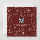 Burgunder Florale Hochzeits-QR-Code Save The Date (Rückseite)