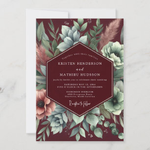 Burgunder Florale Hochzeitsanordnung Einladung
