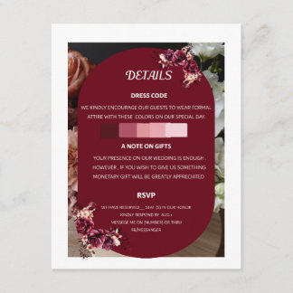 Burgunder Florale Hochzeitsdetails RSVP Beilage Begleitkarte