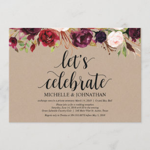 Burgunder Florale Hochzeitsempfangs Kraft Einladun Einladung