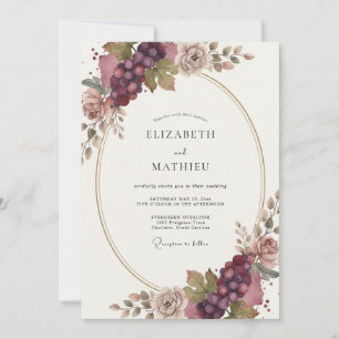 Burgunder Florale Romantische Hochzeit Einladung