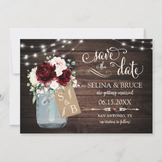 Burgunder Florale Rustikale Holz Hochzeitseinladun Einladung