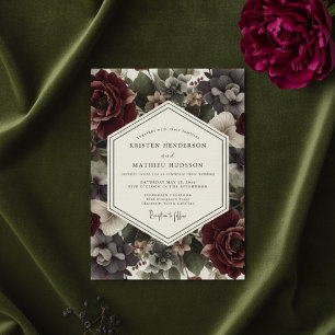 Burgunder Florale Stimmungsvolle Hochzeit Einladung