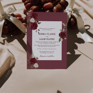 Burgunder Florale Tiefe Wein-Hochzeit im Stil des  Einladung