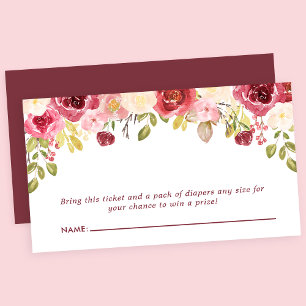 Burgunder Florales Babyshower-Windel-Raffel Begleitkarte