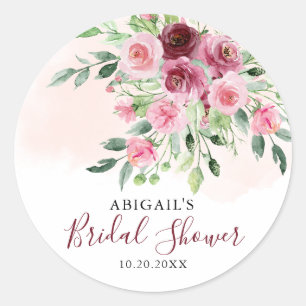 Burgunder Florales  Brautbad Runder Aufkleber