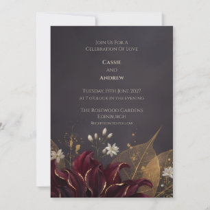 Burgunder Florales Goldblatt Hochzeitseinladung Einladung