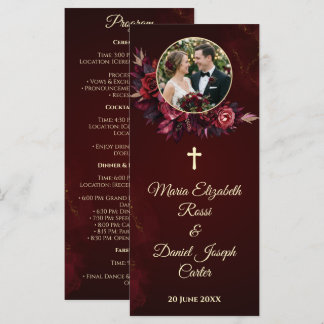 Burgunder Florales Katholisches Hochzeitsprogramm  Programm