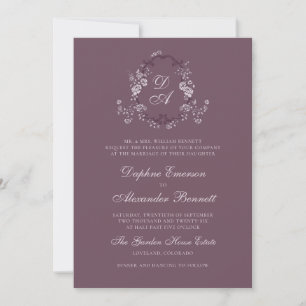 Burgunder Florales Monogramm-Wappen Hochzeit Einladung