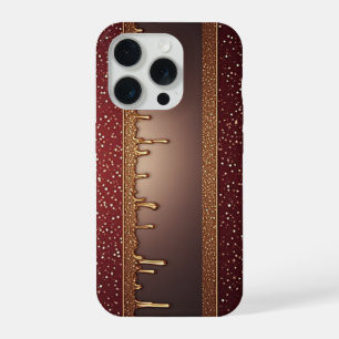 Burgunder Flüssiges Drama auf Gold Glanz Luxe iPhone 15 Pro Hülle