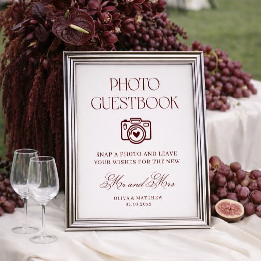 Burgunder Foto-Gästebuch Hochzeit Poster