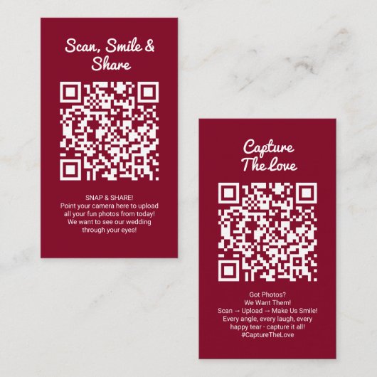 Burgunder-Foto-Sharing-Capture-Liebe-QR-Code  Visitenkarte (Vorne/Hinten)
