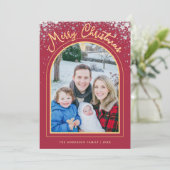 Burgunder Frohe Weihnachten Bogen Foto Personalize (Stehend Vorderseite)