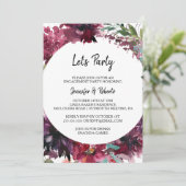 Burgunder Frühling und Blumen Lasst uns Party Einladung (Stehend Vorderseite)