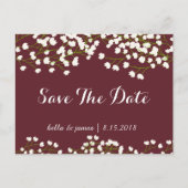 Burgunder-Gipskraut-Save the Date Postkarten (Vorderseite)