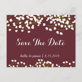 Burgunder-Gipskraut-Save the Date Postkarten