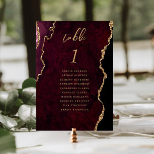 Burgunder-Gold-Achat-Hochzeit Tischnummer