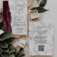 Burgunder-Gold-Achat-Marmor-QR-Code-Hochzeit