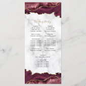 Burgunder-Gold-Achat-Schrift-Marmor-Hochzeit Programm (Rückseite)