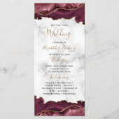 Burgunder-Gold-Achat-Schrift-Marmor-Hochzeit Programm (Vorderseite)