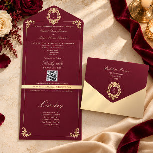 Burgunder Gold Barock Einladung zur Hochzeit - All