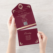 Burgunder Gold Barock Einladung zur Hochzeit - All