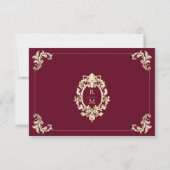Burgunder Gold Barock QR Code Hochzeit RSVP Karte (Rückseite)