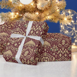 Burgunder-Gold-Barock-Weihnachtsornament-Muster Geschenkpapier