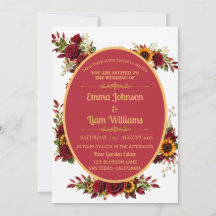 Burgunder-Gold-Blumen-Hochzeitseinladung