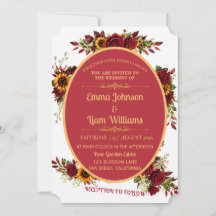 Burgunder-Gold-Blumen-Hochzeitseinladung