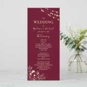 Burgunder-Gold-Blumen-Hochzeitsprogrammkarte Programm (Stehend Vorderseite)