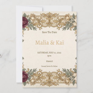 Burgunder-Gold-Blumen-Save-the-Date-Karte Save The Date