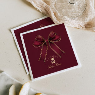 Burgunder Gold-Bogen-Teddybär Luxus-Baby-Einweihun Serviette