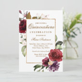 Burgunder Gold Border Quinceanera Party Einladung (Stehend Vorderseite)
