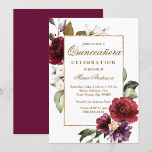 Burgunder Gold Border Quinceanera Party Einladung