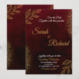 Burgunder Gold Elegante Hochzeitseinladung Einladung