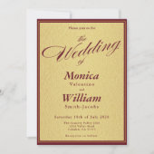 Burgunder-Gold-elegante-Script-Hochzeit Einladung (Vorderseite)