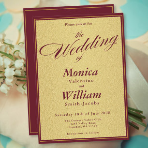 Burgunder-Gold-elegante-Script-Hochzeit  Einladung