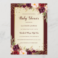 Burgunder Gold Floral Funkeln Baby Shower Einladun