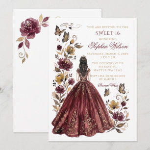 Burgunder Gold Floral Schmetterling Prinzessin Swe Einladung