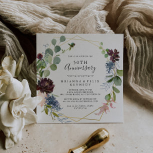 Burgunder Gold Geometrischer 50. Hochzeitstag Einladung